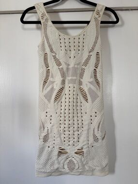bebe Cream Bodycon Stretch Knit Mini Dress Small